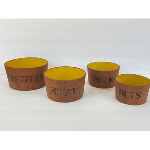 Vintage Nasco Japan Nesting Snack Bowl Set Faux Wood Yellow MCM 4pc